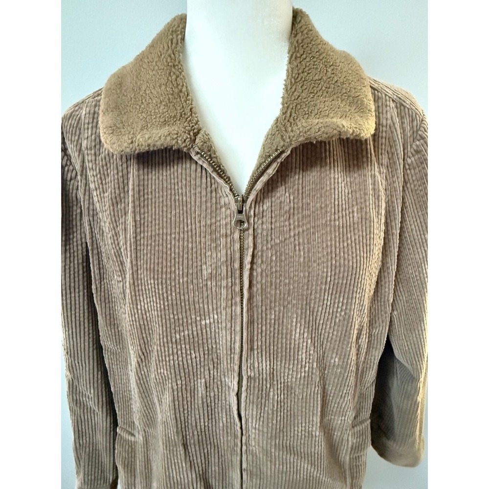 J. Jill Heritage Tumbled Cord Coat Tan Brown Corduroy Sherpa Lined Size‎ Large P - Picture 2 of 12
